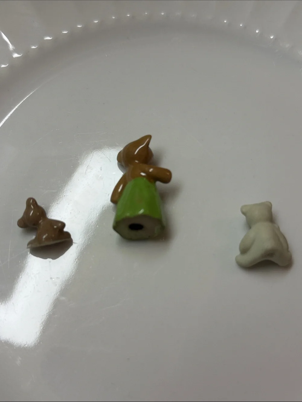 Vintage miniature Ceramic teddyBear Figurine Set with Green Dress - Hagen Renakr